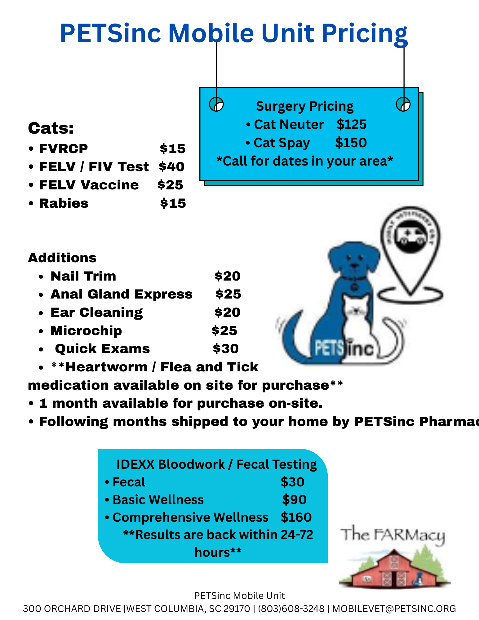 PETSinc Mobile Unit Cat Pricing PETSinc Mobile Unit Cat Pricing
