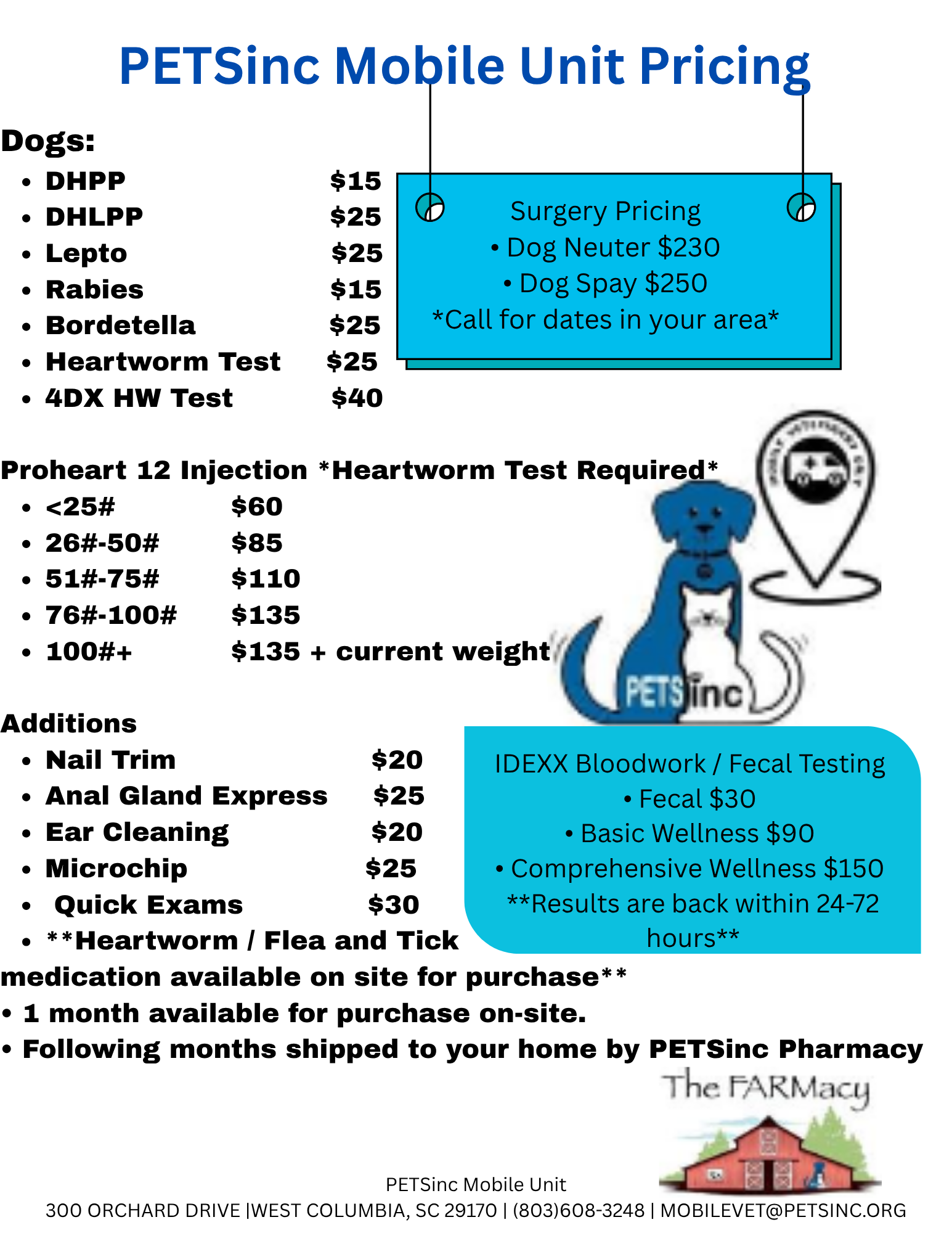 PETSinc Mobile Unit Dog Pricing PETSinc Mobile Unit Dog Pricing