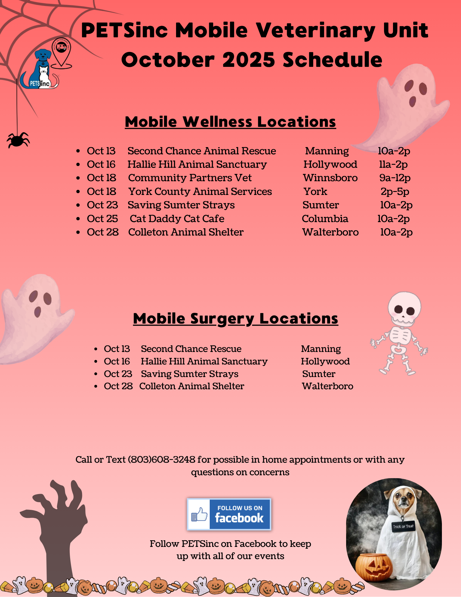 Call or text 803-608-3248 for possible in home appointments or any questions at all.